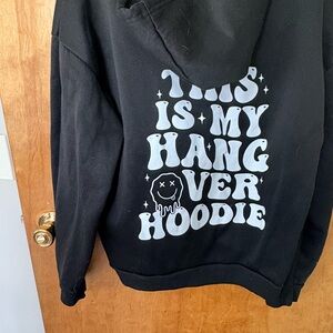 SHEIN Black Pullover Hoodie with White Dripping Smiley Graphic